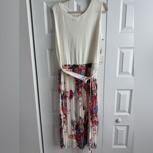NWT Floral Pleated Dress - Cream ribbed top and flowered pleated skirt